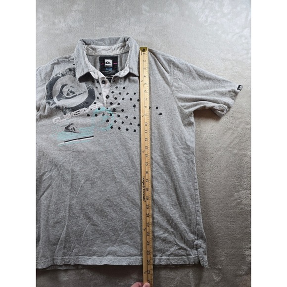 Quiksilver Polo Shirt Mens Gray Y2K Short Sleeve Graphic Print Surf Skate - Picture 6 of 8